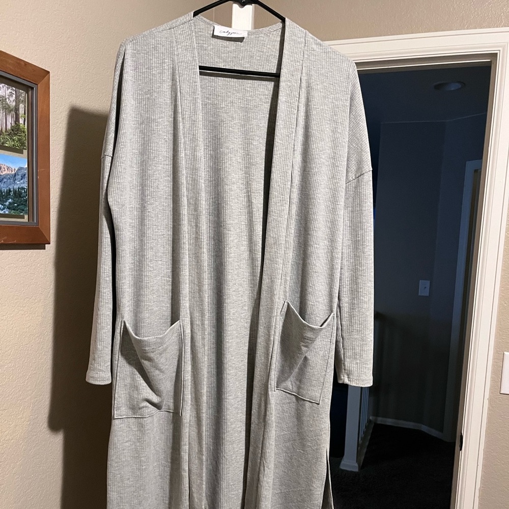 Carly Jean Los Angeles Ribbed Cardigan - XS - Grey